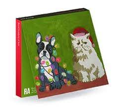 Cat And Dog With Lights - Pack 10 Christmas Cards