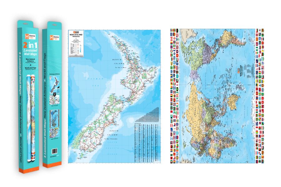 New Zealand and World And Flags Map - Twin Pack